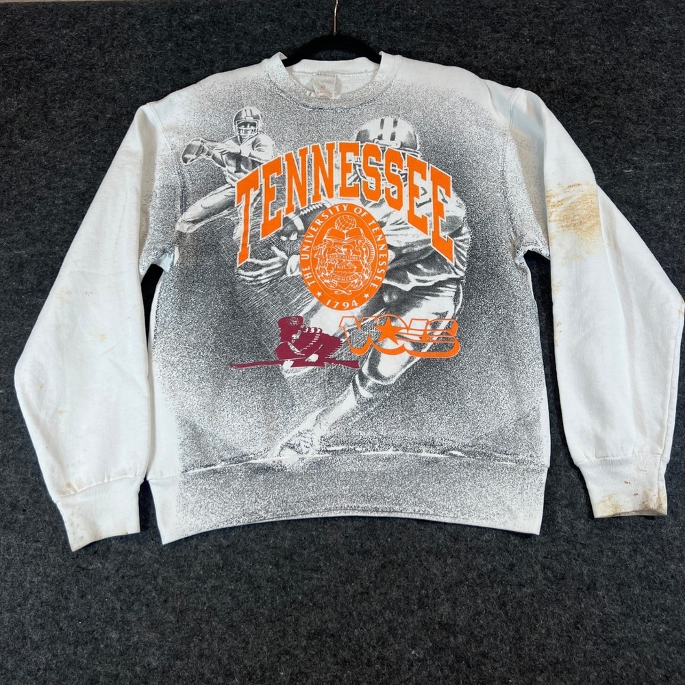 VTG 90s The University Of Tennessee AOP Sweatshirt Mens Medium White Football